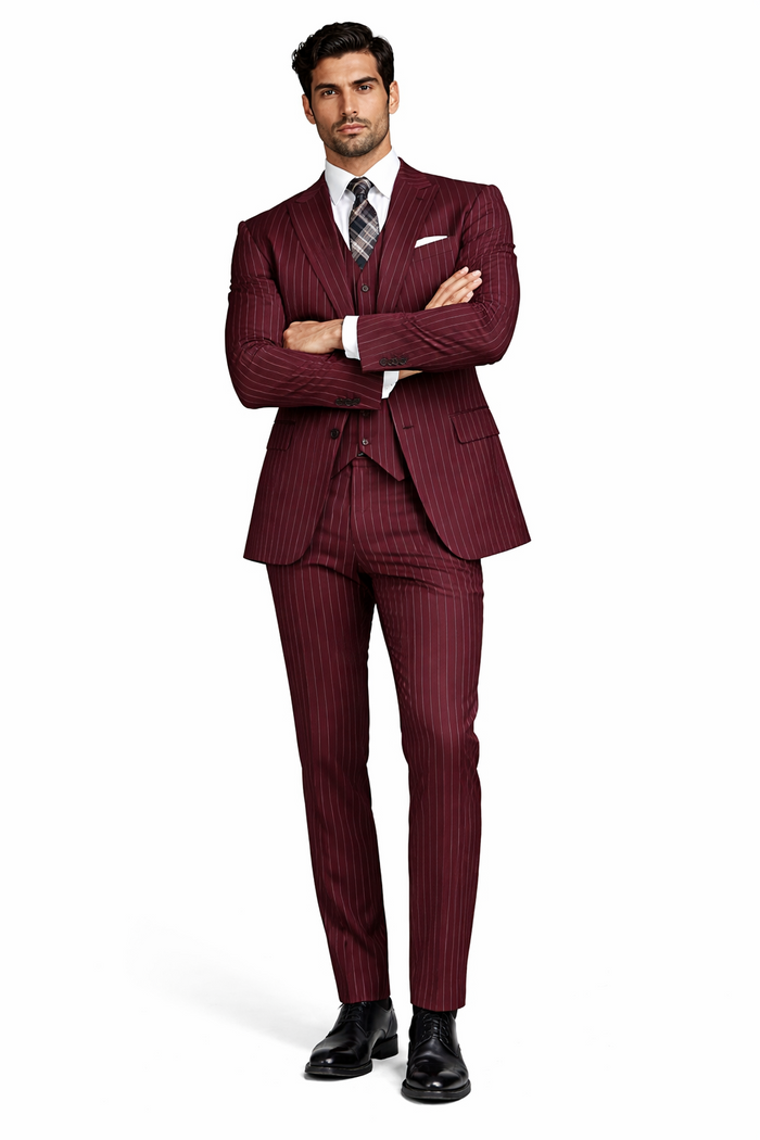 1920s Mens Suit - 1920s Mens Outfit - 1920s  costume  Bold Pinstripe Wide Suit in Burgundy