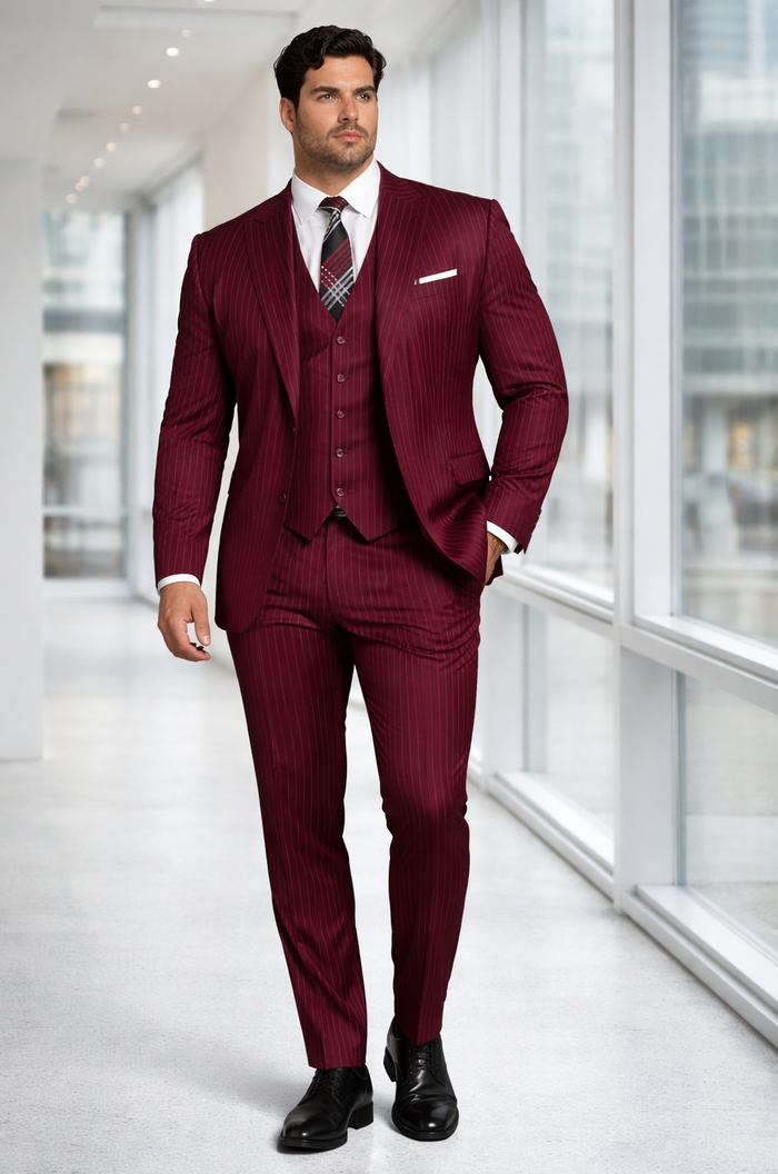 1920s Mens Suit - 1920s Mens Outfit - 1920s  costume  Bold Pinstripe Wide Suit in Burgundy