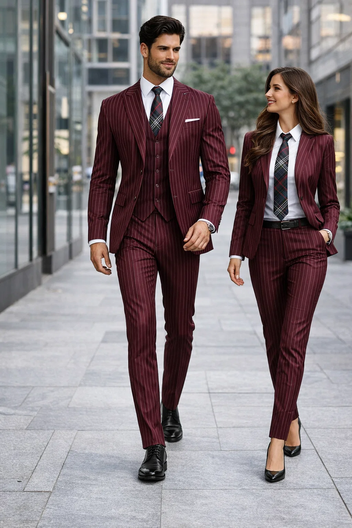 1920s Mens Suit - 1920s Mens Outfit - 1920s  costume  Bold Pinstripe Wide Suit in Burgundy