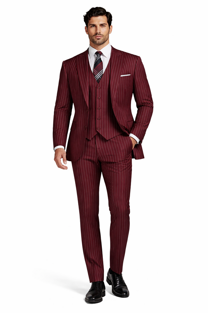 1920s Mens Suit - 1920s Mens Outfit - 1920s  costume  Bold Pinstripe Wide Suit in Burgundy