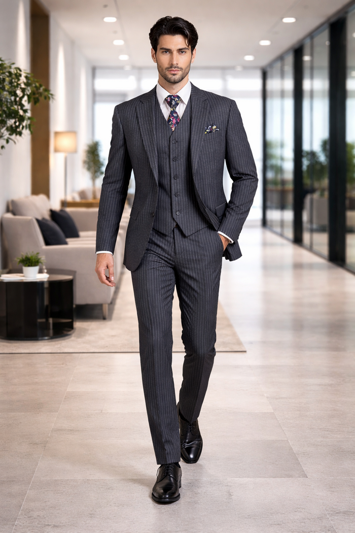 1920s Mens Suit - 1920s Mens Outfit - 1920s  costume  Bold Pinstripe Wide Suit in Grey