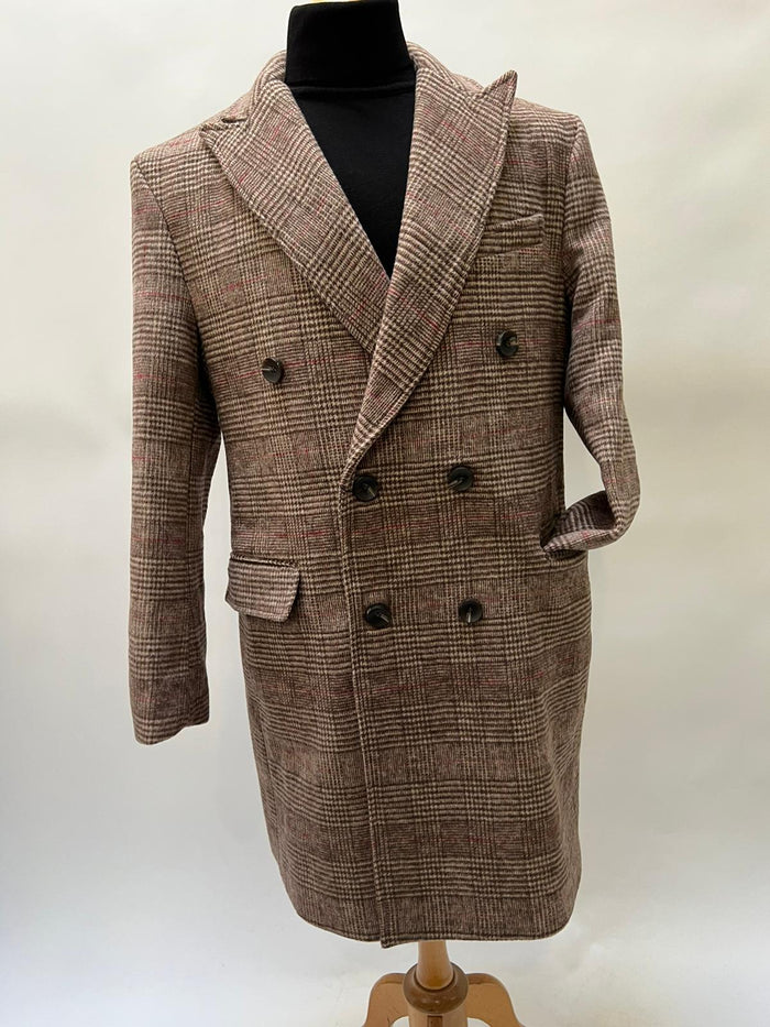 Mens Peaky Blinders Gray Plaid Double Breasted Overcoat + Suit  Peaky Blinders Vintage Wool Blend Coat 1920's