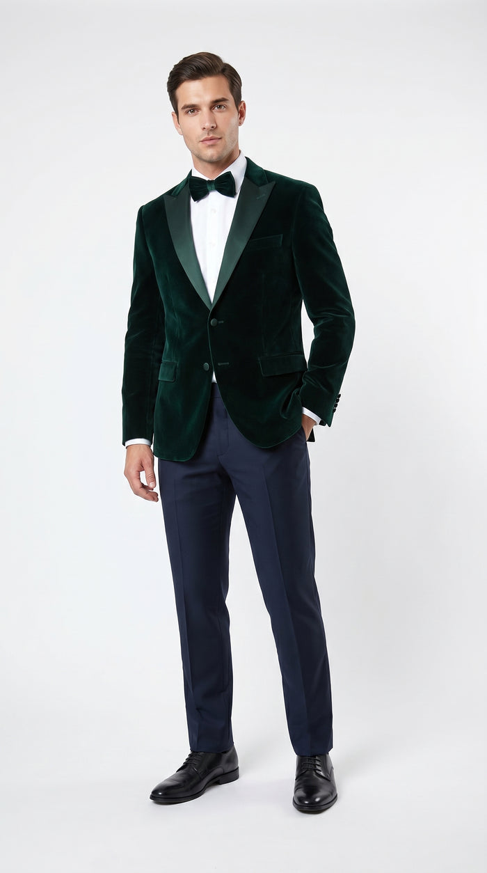 Men’s Hunter Green Velvet Tuxedo Jacket with Peak Lapel, Formal Wedding Prom Dinner Blazer