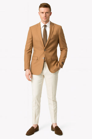 Mens Camel Brown Rustish Two-Button Classic Fit Sport Coat  Modern Blazer for Business and Special Occasions