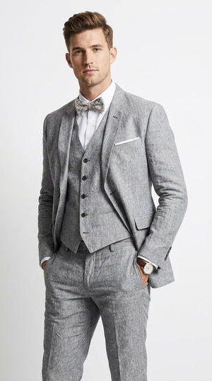 Linen Suit - Mens Summer Suits Gray  Color - Beach Wedding