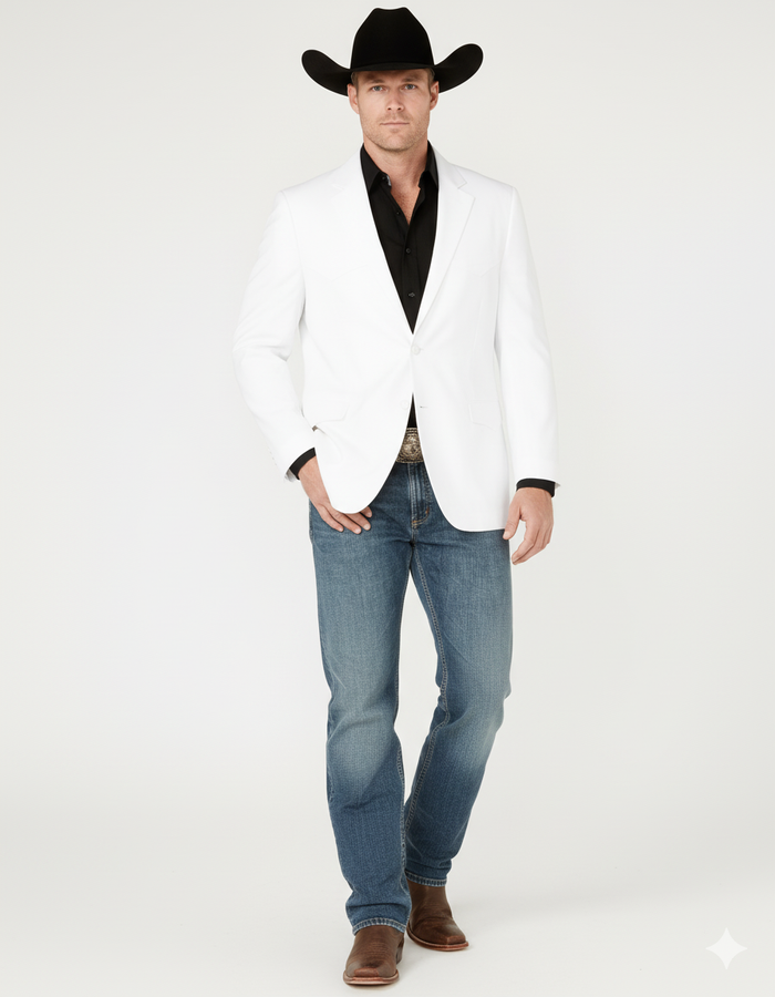 Mens White Western Blazer  Classic Cowboy Style Sport Coat for Formal - Cowboy Jacket
