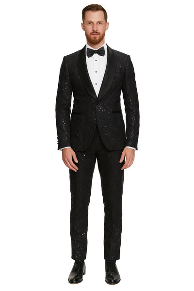 Black Sequin Tuxedo Suit with Satin Shawl Lapel  Mens Slim Fit Formal Prom and Wedding Attire