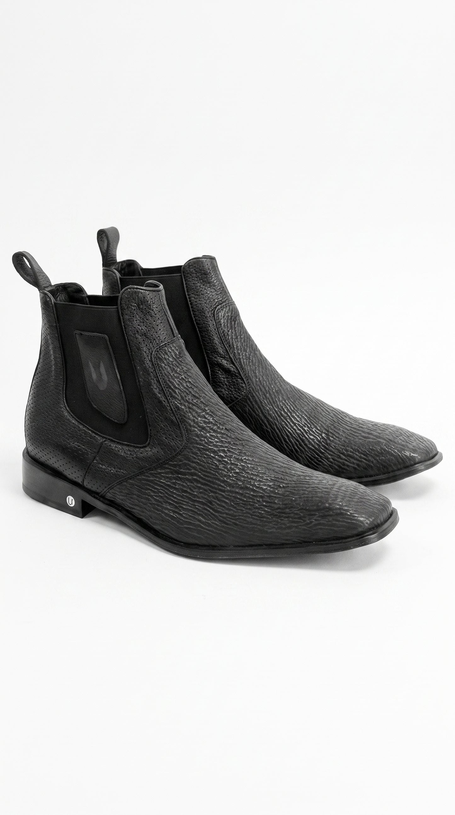 Men’s Shark Skin Cowboy Boots – Black Exotic Leather Western Chelsea Ankle Boots by Vestigium