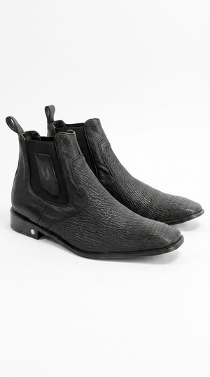Men’s Shark Skin Cowboy Boots – Black Exotic Leather Western Chelsea Ankle Boots by Vestigium