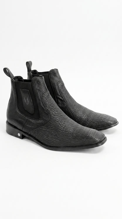 Men’s Shark Skin Cowboy Boots – Black Exotic Leather Western Chelsea Ankle Boots by Vestigium