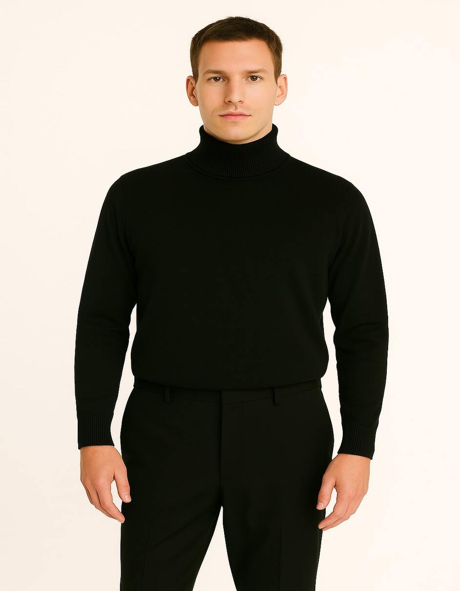 Men's Black Turtleneck Sweater  Classic Slim Fit Knit Pullover for Winter Layering