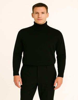 Men's Black Turtleneck Sweater  Classic Slim Fit Knit Pullover for Winter Layering