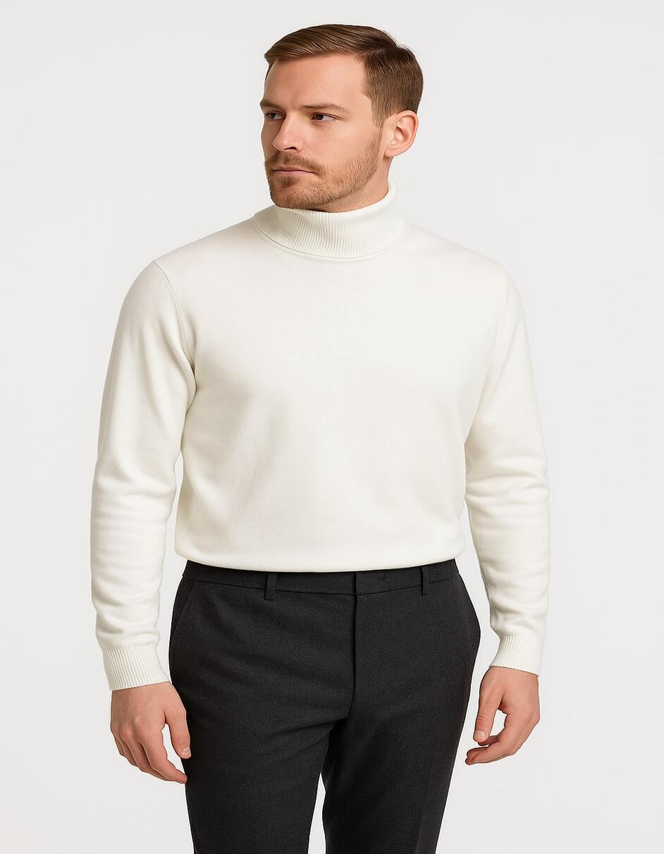 Men's Ivory Turtleneck Sweater  Classic Slim Fit Knit Pullover for Winter Elegance - Cream