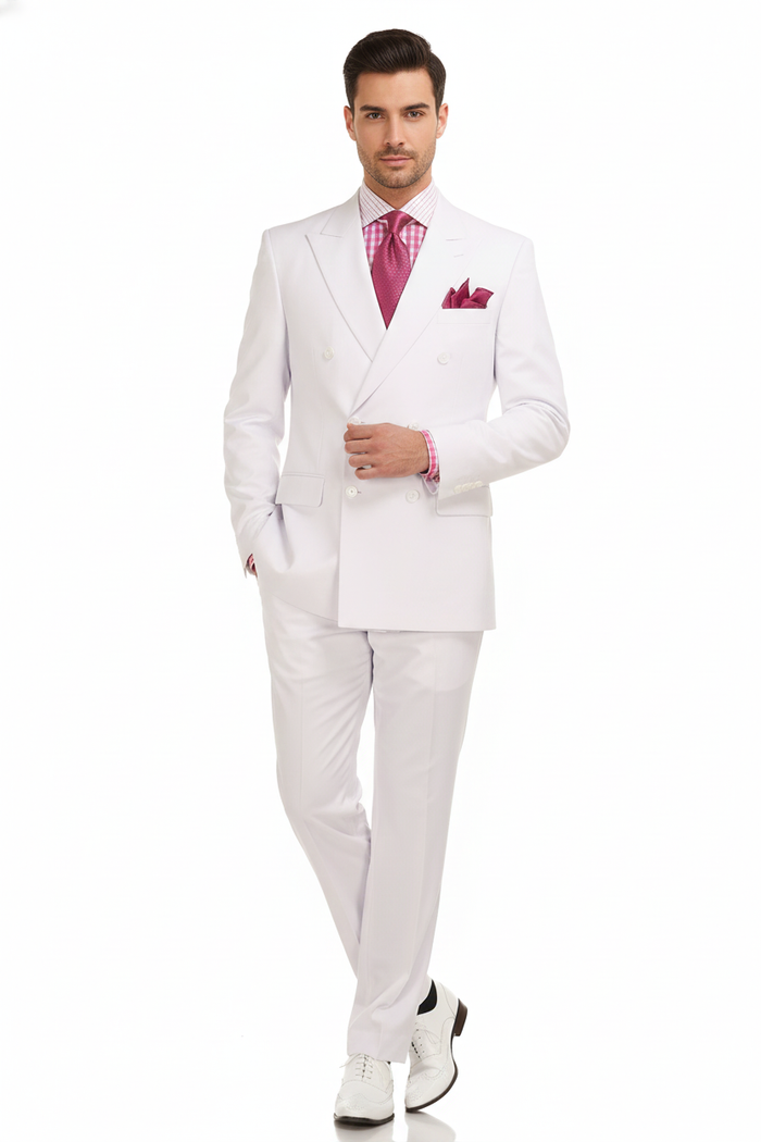 Mens White Double-Breasted 3-Piece Suit Set  Premium Tailored Fit Formal Wedding and Evening Suit