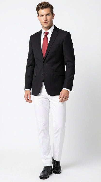 Men’s Solid Black Two Button Suit Jacket Blazer With White Pants | Black Blazer Sport Coat