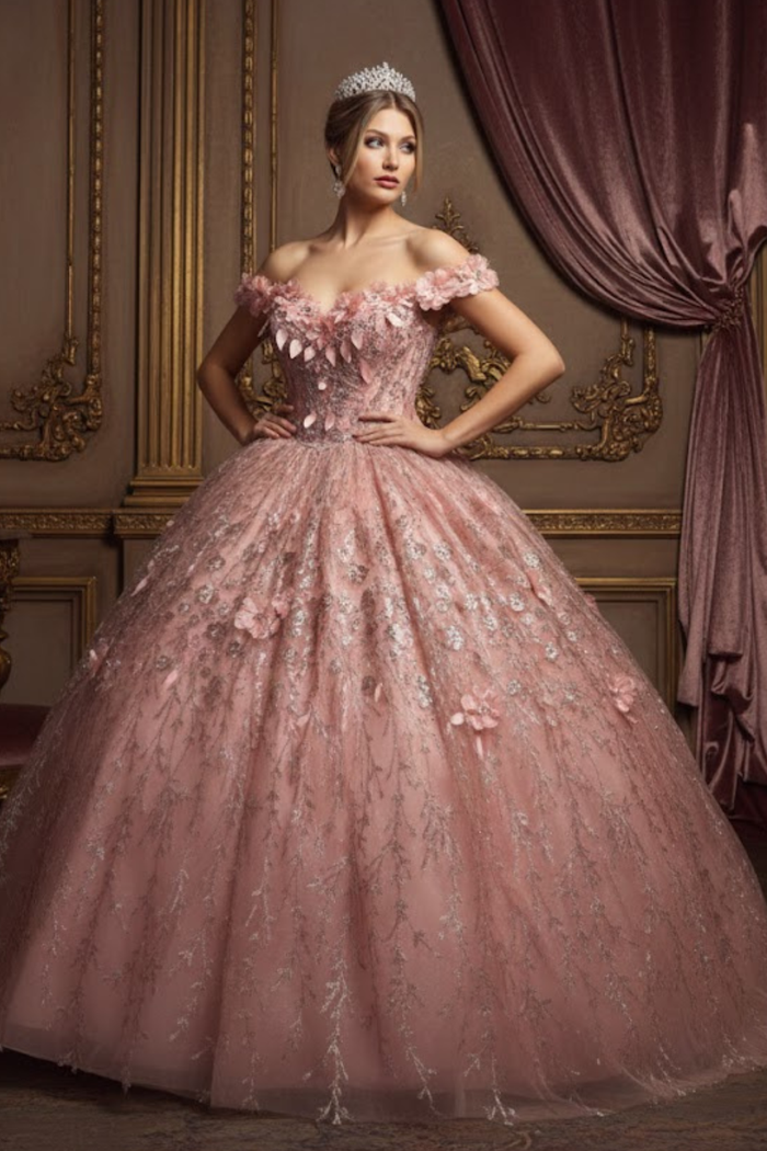 Floral Off The Shoulder Ball Gown Quinceanera Dress