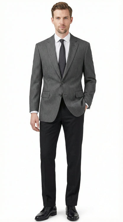 Men’s Charcoal Grey Pinstripe Blazer – Classic Tailored Formal Jacket for Business, Professional Wear Sportcoat