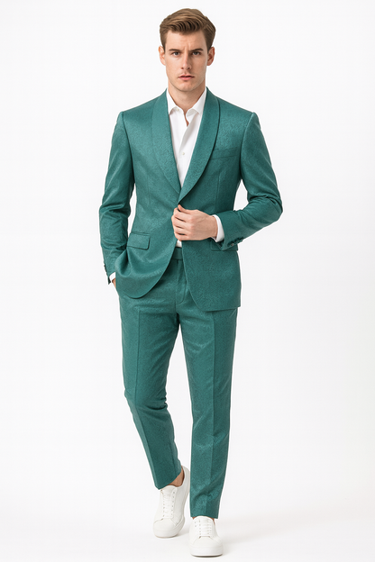 Mens Teal Green Floral Jacquard Blazer  Slim Fit Tuxedo Jacket for Weddings, Proms, and Parties