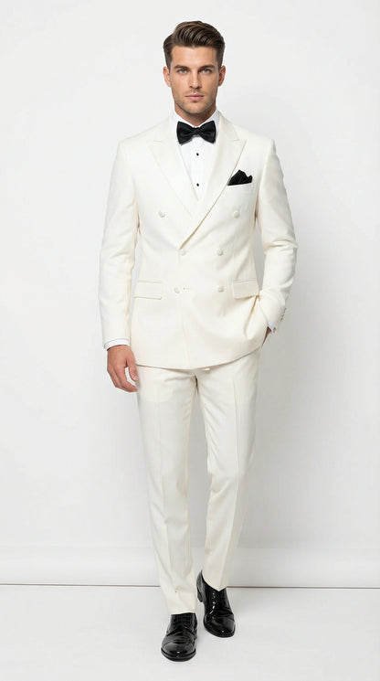 Men’s ivory Cream Double Breasted Suit – Classic Formal Tuxedo Style Suit for Weddings off White Color