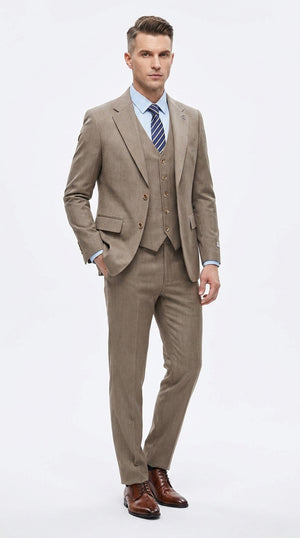 Men’s Taupe Olivish Tan 3-Piece Suit – Elegant Tan Wedding, Business & Formal Suit with Vest