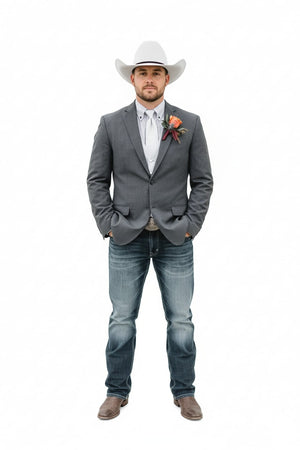 Mens Western Style Blazer  Classic Gray Cowboy Suit Jacket for Weddings, Country Events and Formal Wear in Grey Color