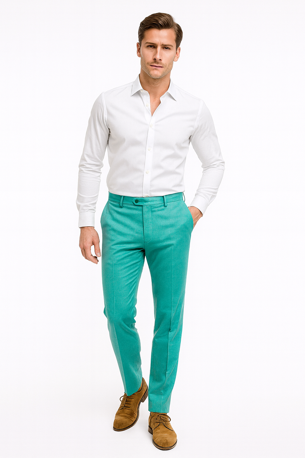 Mens Aqua Dress Pants  Slim Fit Stylish Formal Trousers for Parties and Casual Wear in Turqoise Color