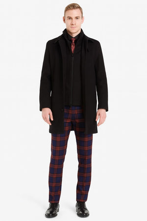 Mens Black Wool Overcoat  Classic Single-Breasted Winter Coat for Business and Formal Wear