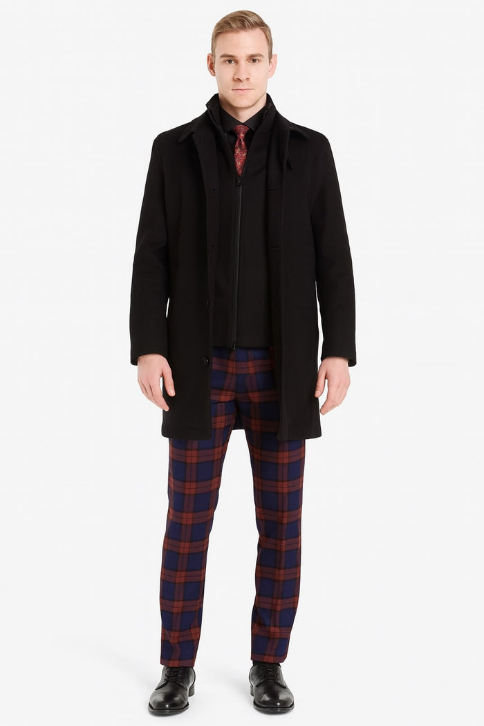Mens Black Wool Overcoat  Classic Single-Breasted Winter Coat for Business and Formal Wear