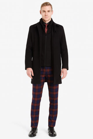 Mens Black Wool Overcoat – Classic Single-Breasted Winter Coat for Business and Formal Wear