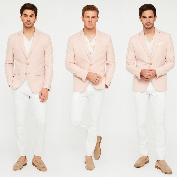 Mens Blush Pink Slim Fit Blazer  Stylish Two-Button Sport Coat with Notch Lapel