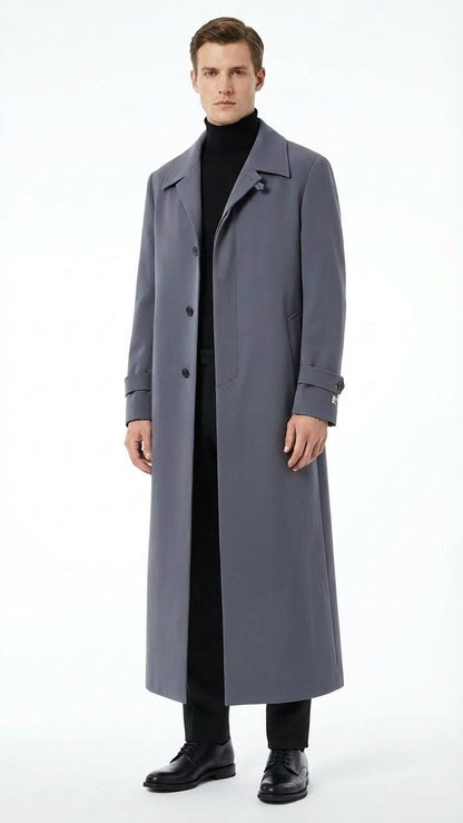 Mens Full-Length Charcoal Grey Overcoat  Premium Microfiber Blend Long Dress Coat for Winter and Formal Wear in Gray Color
