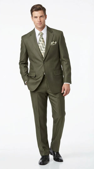 Men’s Olive Green Tuxedo With Trim Collar – Formal Wedding, Prom Suit Modern Fit