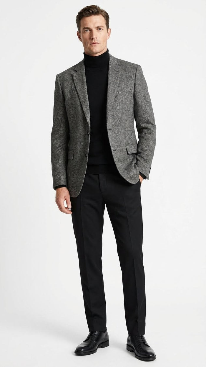 Men's Grey Tweed Herringbone Sport Coat - Gray Men's Blazer Suit Jacket