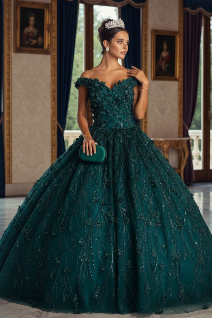 3D Floral Applique Glitter Quince Ball Gown & Plus Size