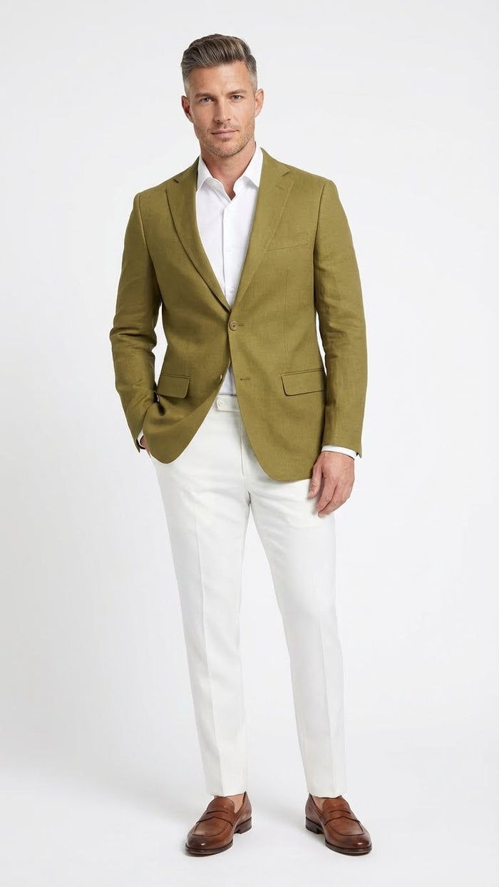 Mens Olive Green Blazer Sport Coat - Fabric Summer in pistachio sage green