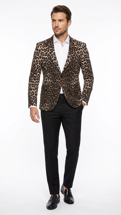 Men's Leopard Print Blazer - Slim Fit Statement Jacket for Evening, Party, and Fashion Wear