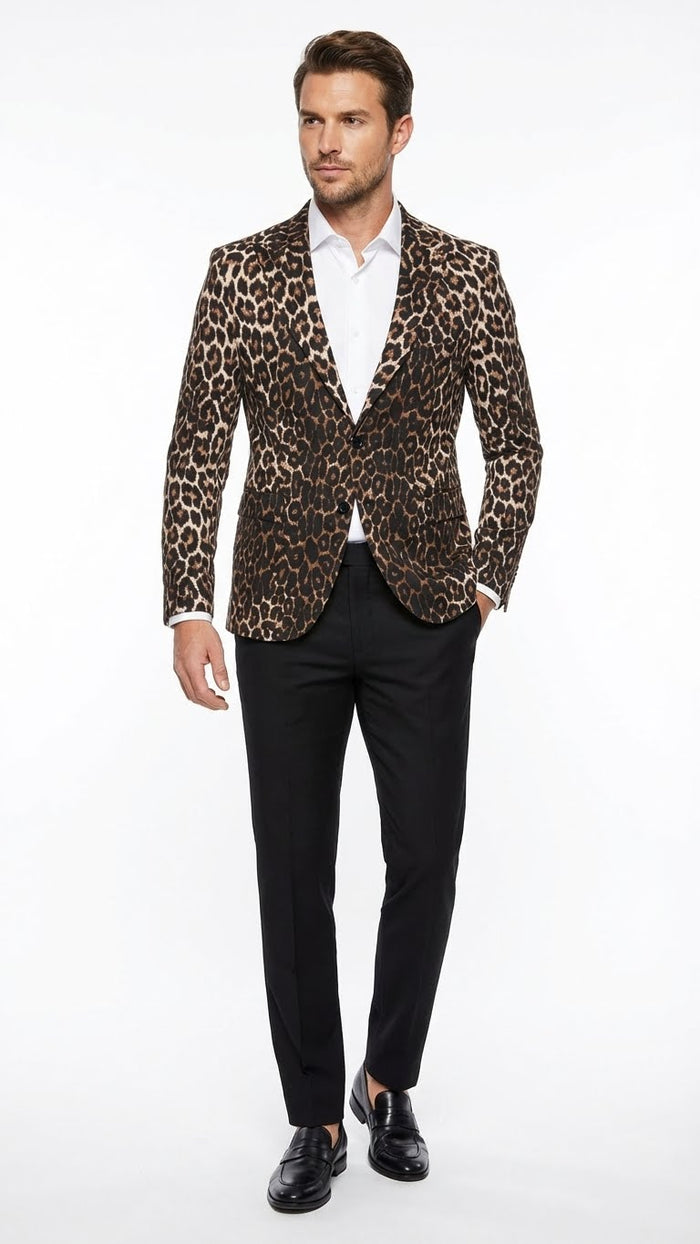 Men's Leopard Print Blazer - Slim Fit Statement Jacket for Evening, Party, and Fashion Wear