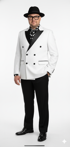 Men’s White and Black Double-Breasted Tuxedo – Modern Slim Fit Formal Suit for Weddings, Parties, and Special Occasions