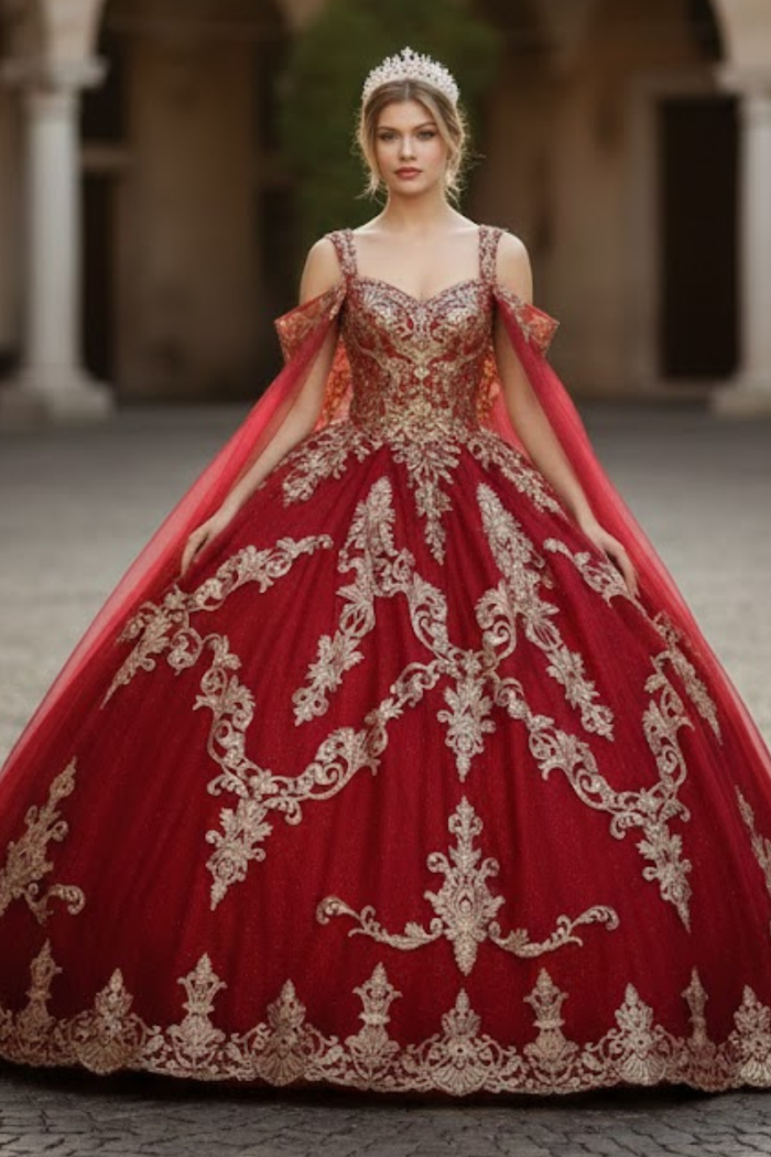 Layla K LK210 Quinceanera Gown with Cape Sleeve
