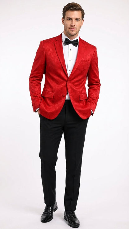 Mens Red Paisley Velvet Blazer - Christmas new year Sport Coat Jacket - Prom 2026 Collection