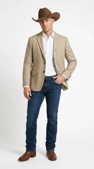 Men’s Light Tan Sand Tweed Cowboy Blazer – Country Style Western Jacket for Casual, Ranch, Saco Para Vaquero