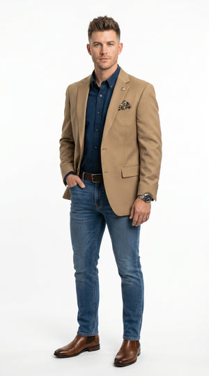 Mens Khaki Camel Bronze Taupe Blazer, Classic Business Casual Wedding Sport Coat Jacket in Tan Color
