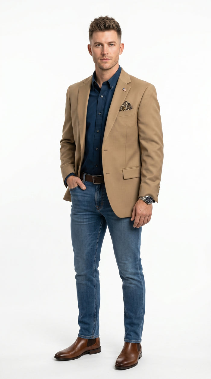 Mens Khaki Camel Bronze Taupe Blazer, Classic Business Casual Wedding Sport Coat Jacket in Tan Color
