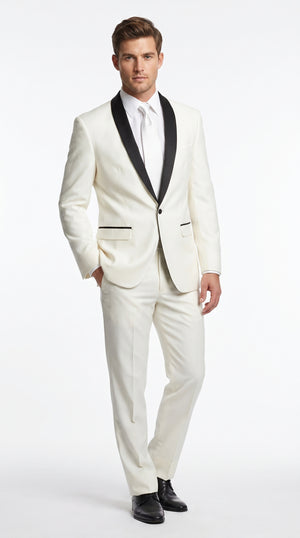 Men’s Ivory and Black Shawl Tuxedo Suit with Jacket and Pants, Formal Wedding Dinner Suit