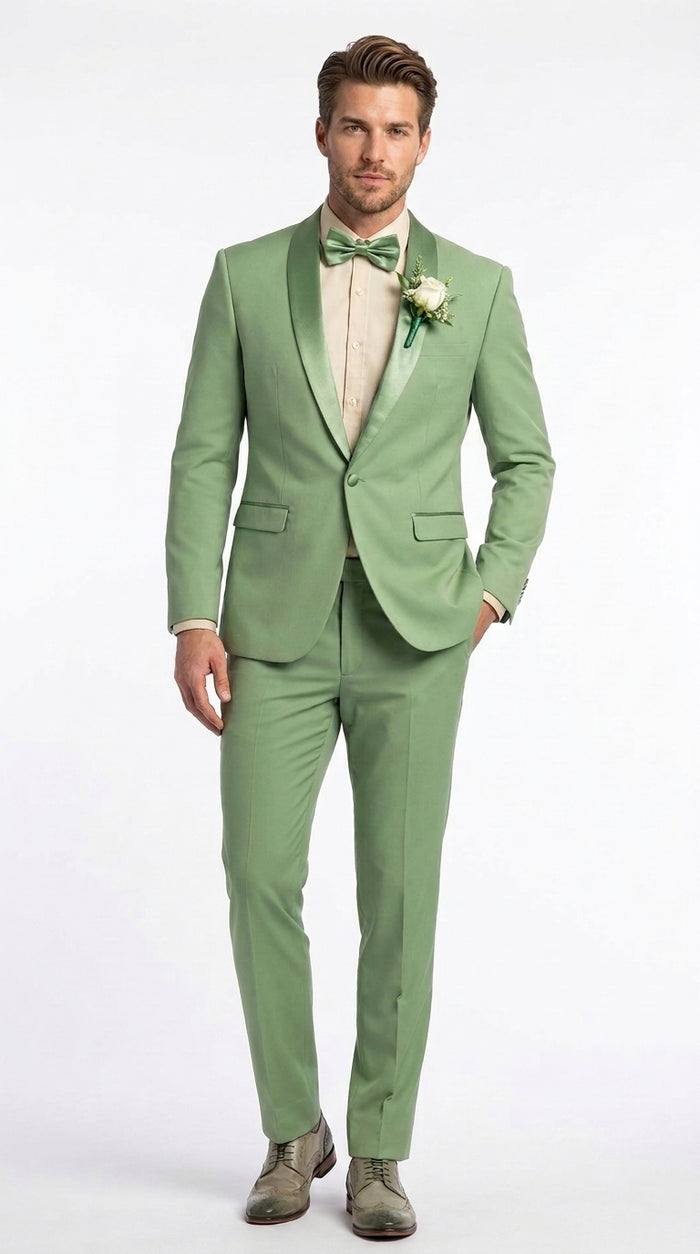 Mens Sage Green Wedding Tuxedo, Shawl Lapel Formal Groom Prom Tuxedo Suit
