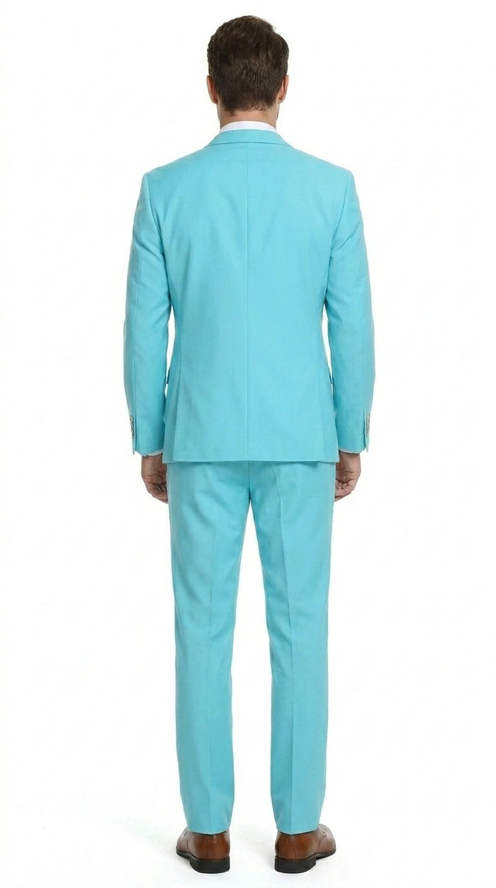 Men’s Aqua Blue 2 Piece 2 Button Suit, Formal Dress Suit for Weddings, Prom, Parties, Summer Events, Turquoise Light blue