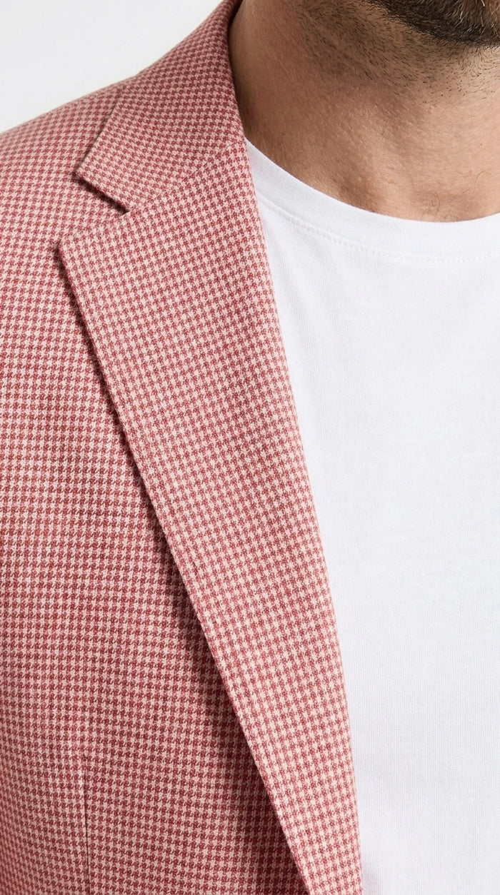 Men’s Red and white Houndstooth Summer Blazer, Lightweight Check Sport Coat for Weddings, Prom, Parties