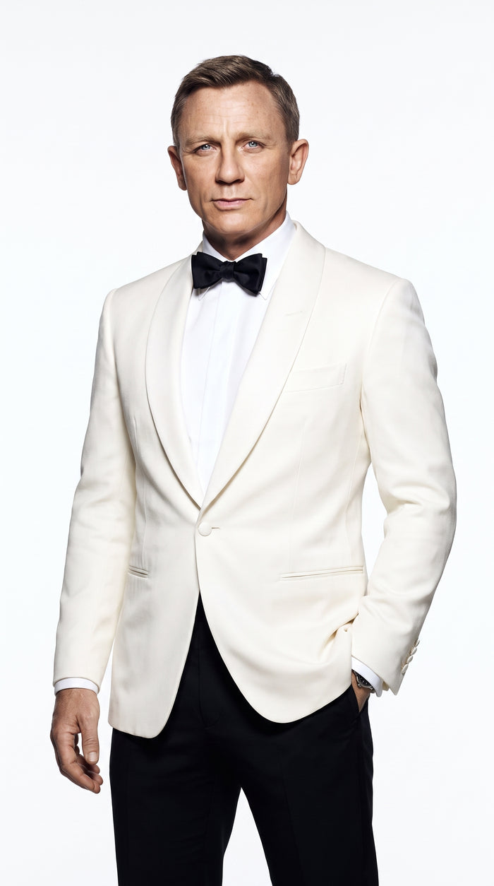 Men’s James Bond Style Ivory Dinner Jacket, Off White Cream Tuxedo Blazer for Wedding, Prom and Black Tie Events