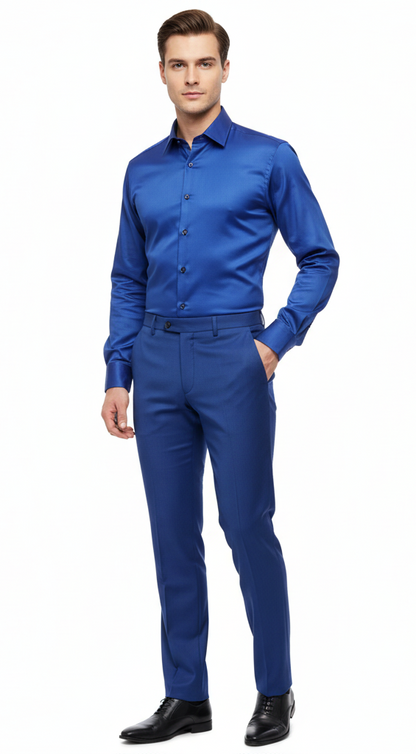 Mens Royal Blue Satin Dress Shirt  Luxury Long Sleeve Formal Shirt for Parties, Weddings, and Business Wear