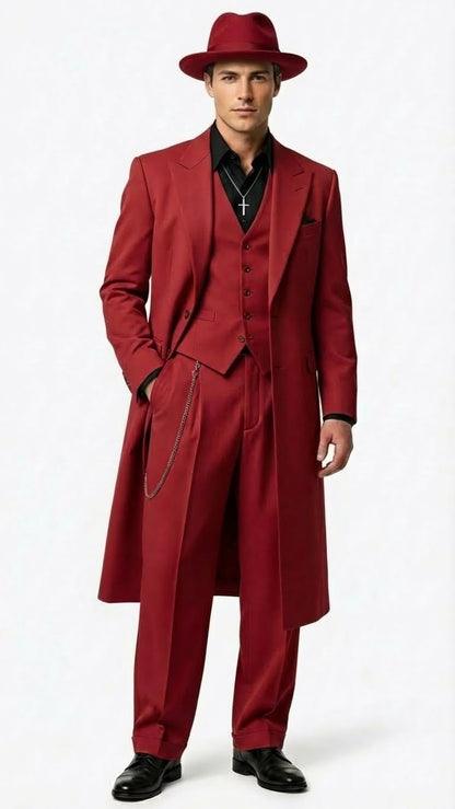 Mens 1920s Red Zoot Suit  Long Mafia Gangster Three-Piece Vintage Outfit Zuit Pachuco Style